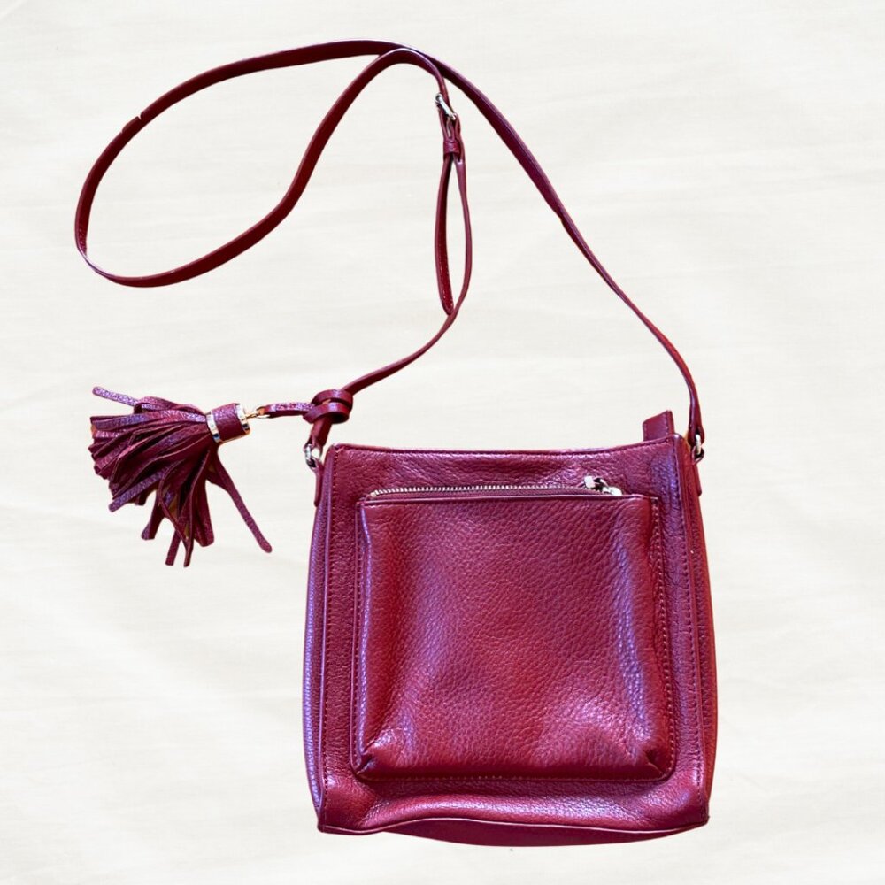Talbots Red Leather Tassel Crossbody | Pebbled Leather Everyday Bag